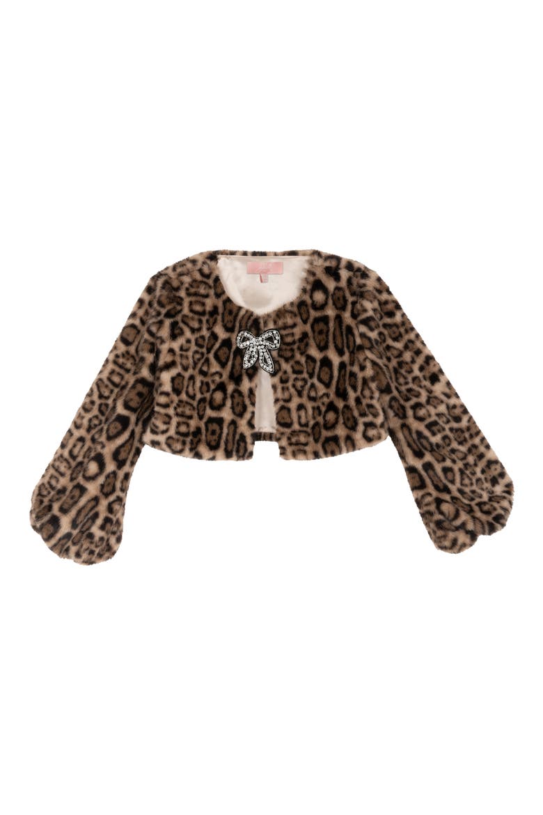 Kids' Faux Fur Leopard Print Jacket, Main, color, BROWN
