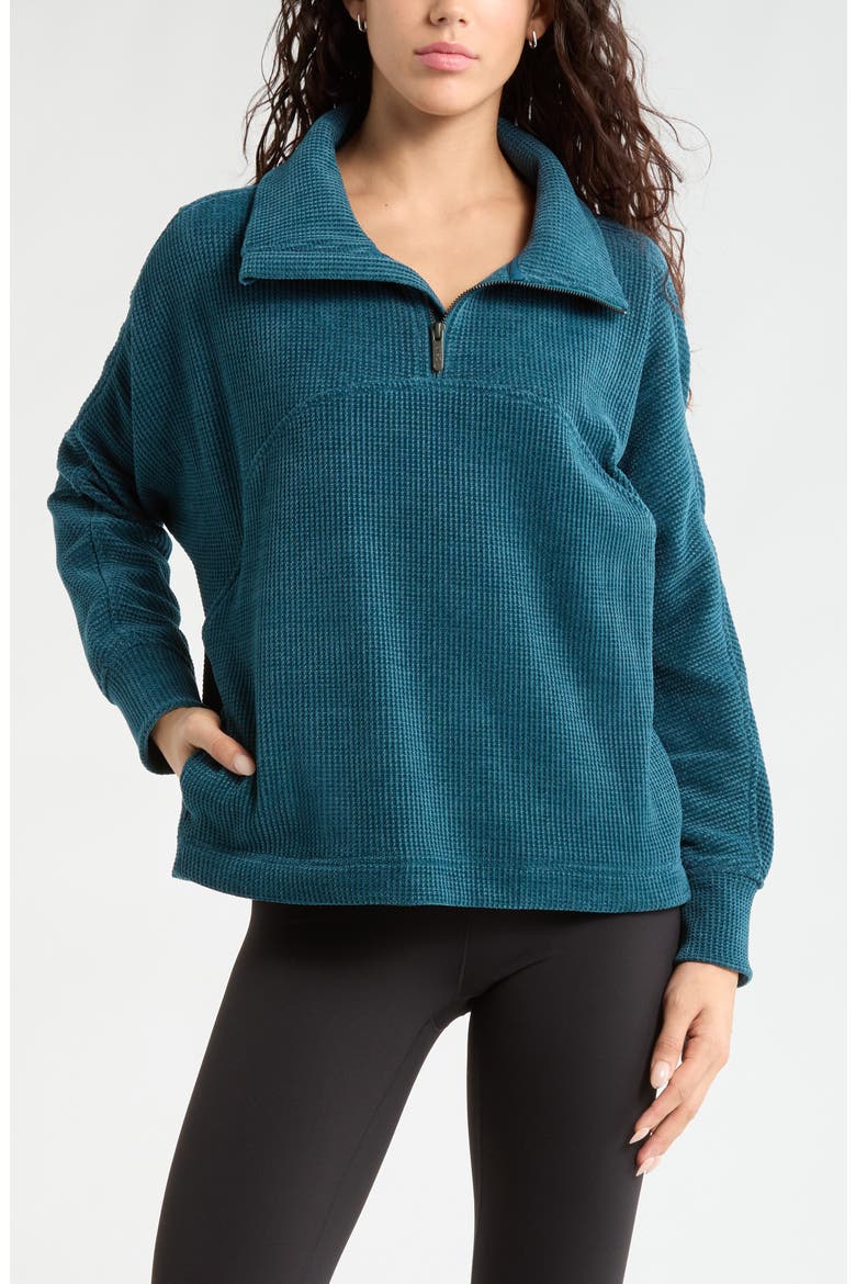 Half Zip Waffle Stitch Sweatshirt, Alternate, color, TEAL SEAGATE MARL