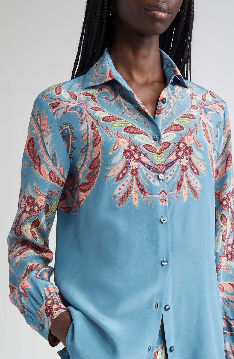 Etro Paisley Silk Button-Up Shirt, Alternate, color, Printed Blue Base