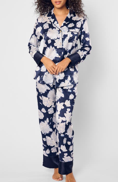 Midnight Blooms Silk Pajamas
