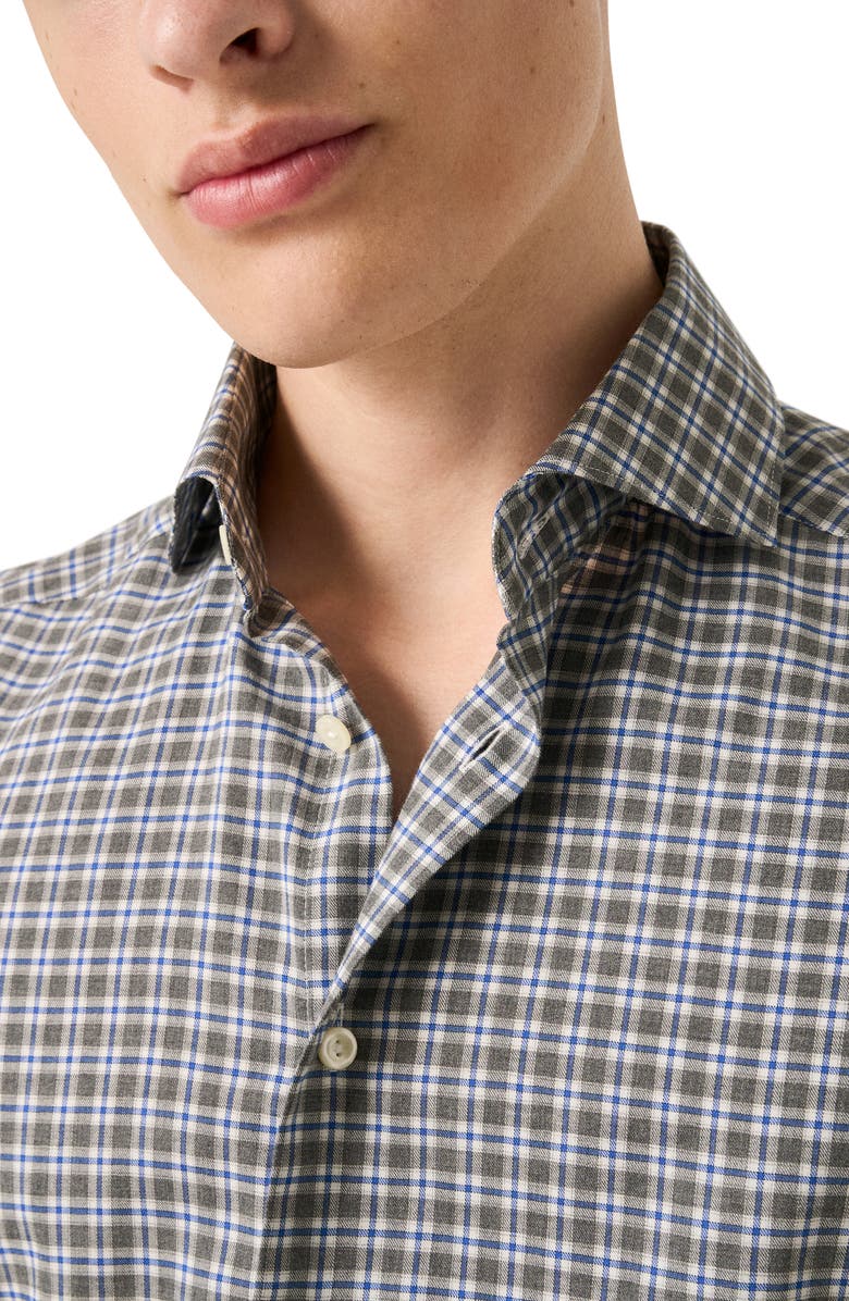 Eton Contemporary Fit Grey Check Cotton Flannel Dress Shirt, Alternate, color, Dark Grey