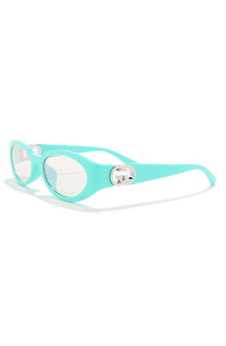 Gucci 56mm Oval Blue Light Blocking Glasses, Alternate, color, Light Blue Light Blue Pink