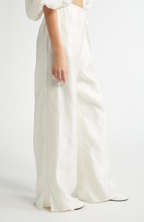 Eenk Jacquard Elastic Waist Wide Leg Silk Pants In Ivory