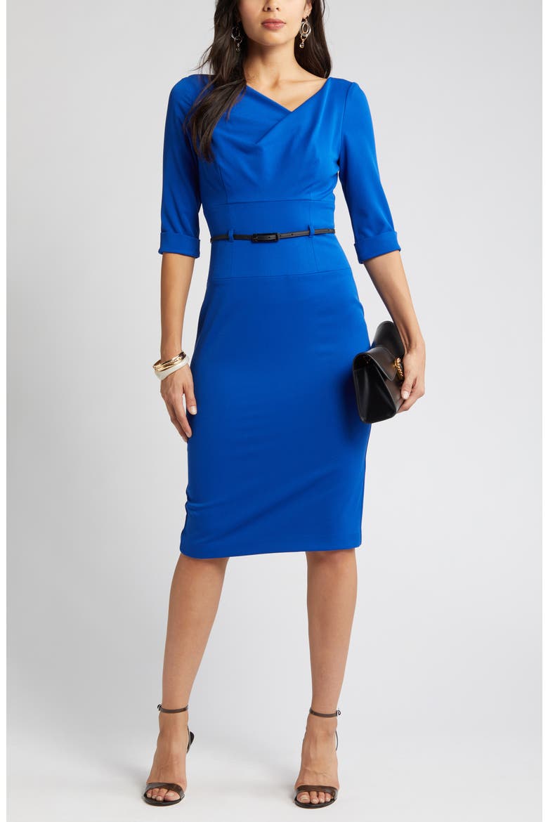 Jackie Belted Sheath Dress, Main, color, COBALT