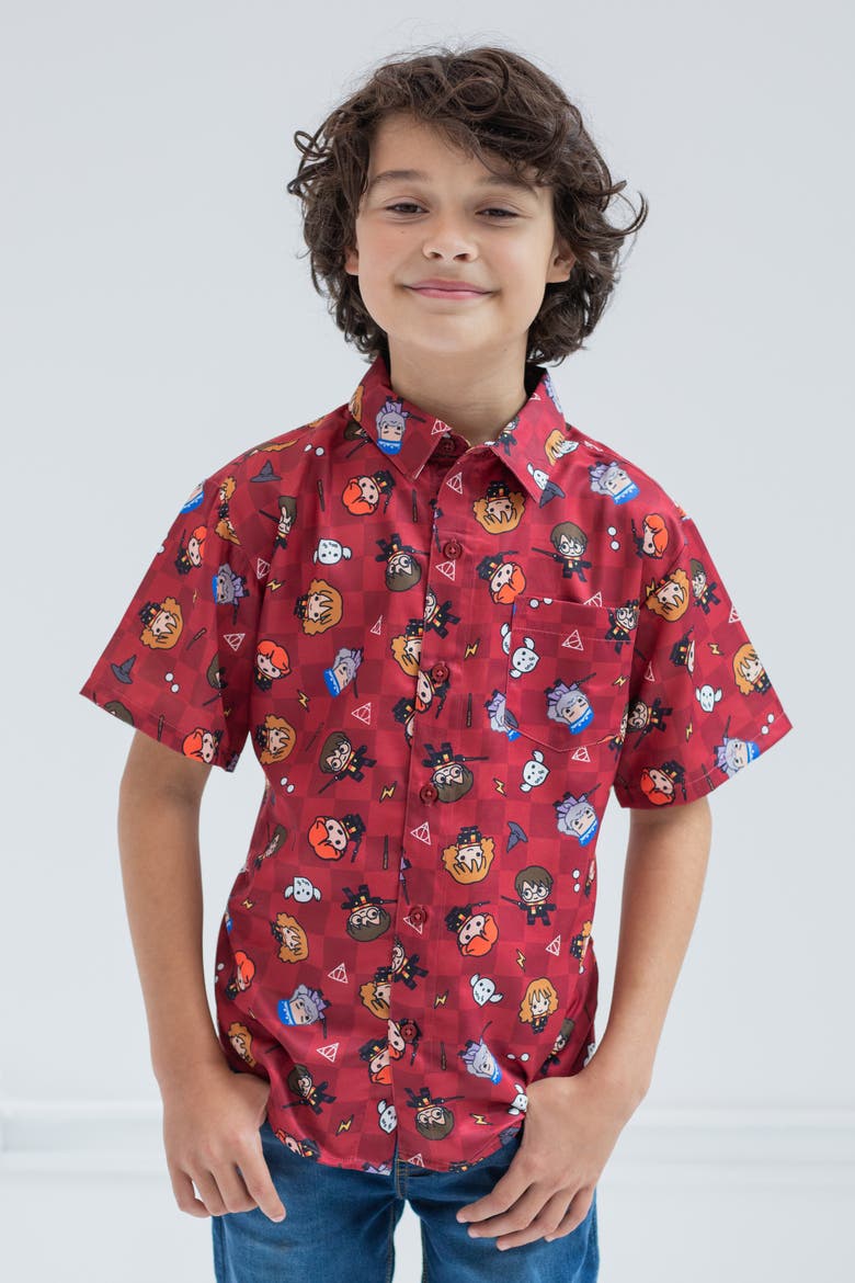 Short Sleeve Button Down Shirt, Alternate, color, Burgundy Checker