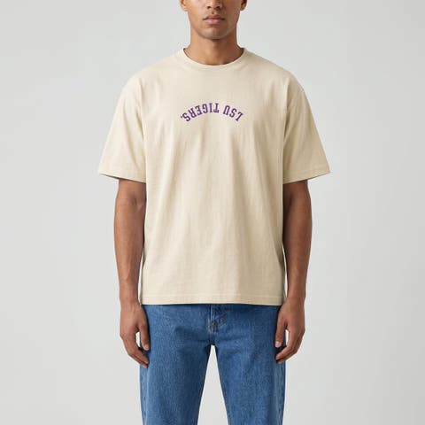 Men's Uscape Apparel Cream LSU Tigers Upside Down Embroidered Vintage Heavyweight T-Shirt
