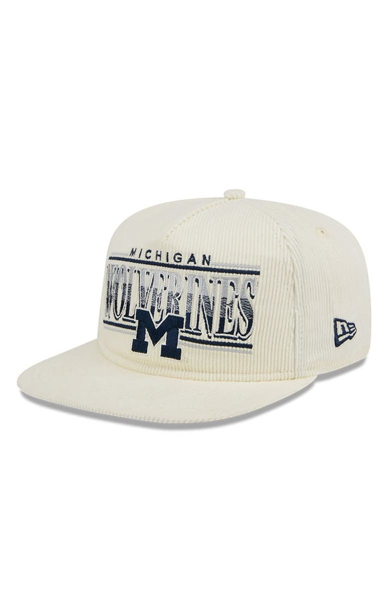 New Era Men's New Era White Michigan Wolverines Throwback Golfer Corduroy Snapback Hat, Alternate, color, 