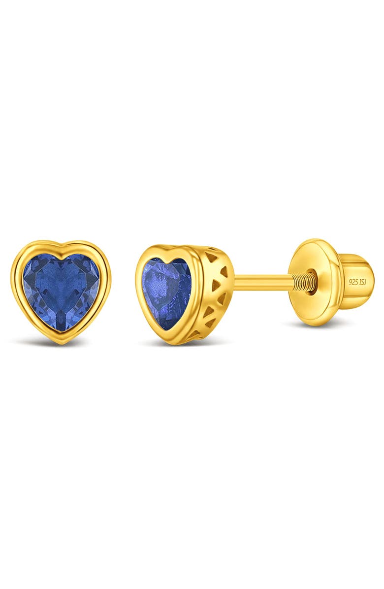 In Season Jewelry Heart CZ Bezel Girl Earrings, Main, color, Dark Blue