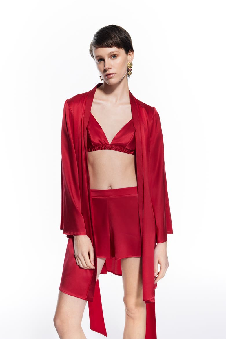 Anya Silk Robe - Luxurious Silk Wrap Robe, Alternate, color, Red