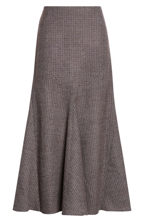 Check Wool Midi Skirt