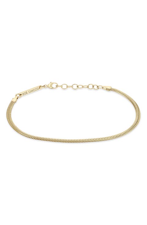 14K Gold Flat Snake Chain Bracelet
