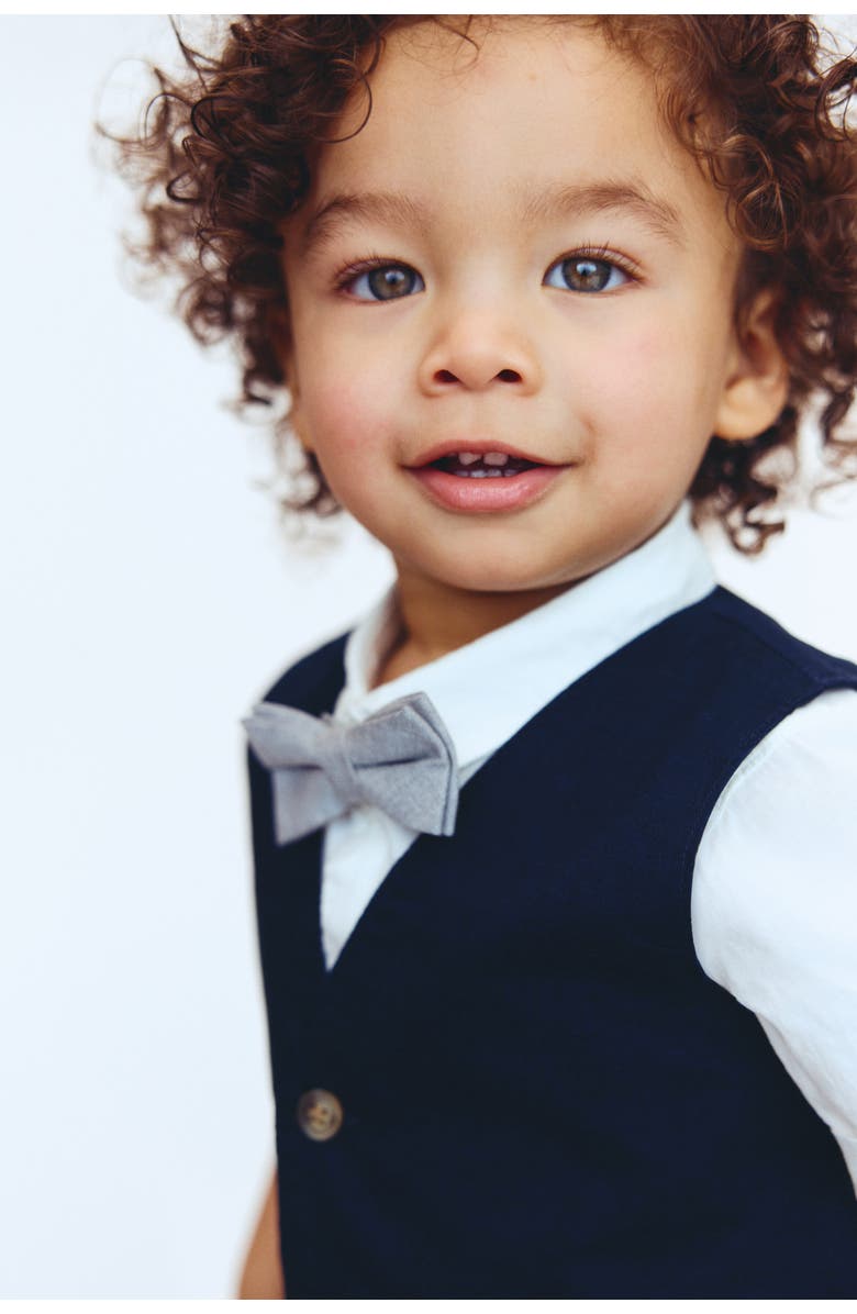 H&M 4-piece Linen-blend Dressy Set, Alternate, color, Navy Blue/White