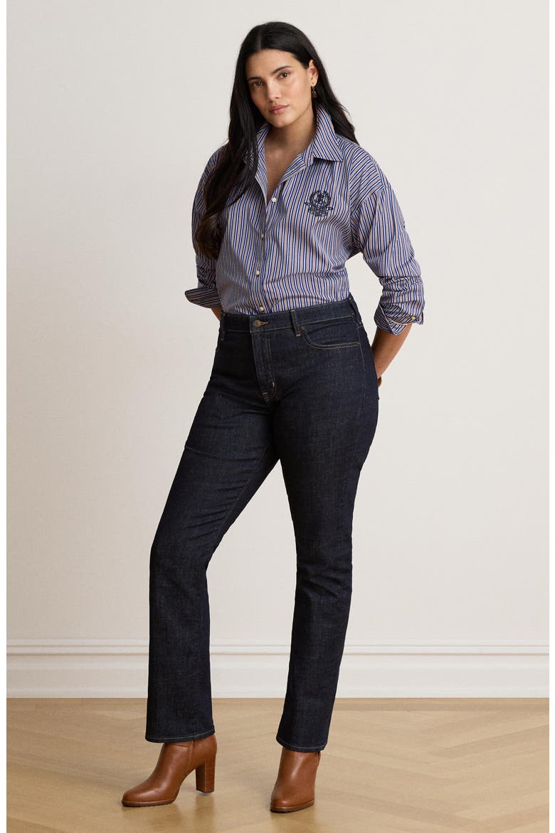 Embroidered Stripe Shirt, Alternate, color, NAVY BLUE/ ORANGE