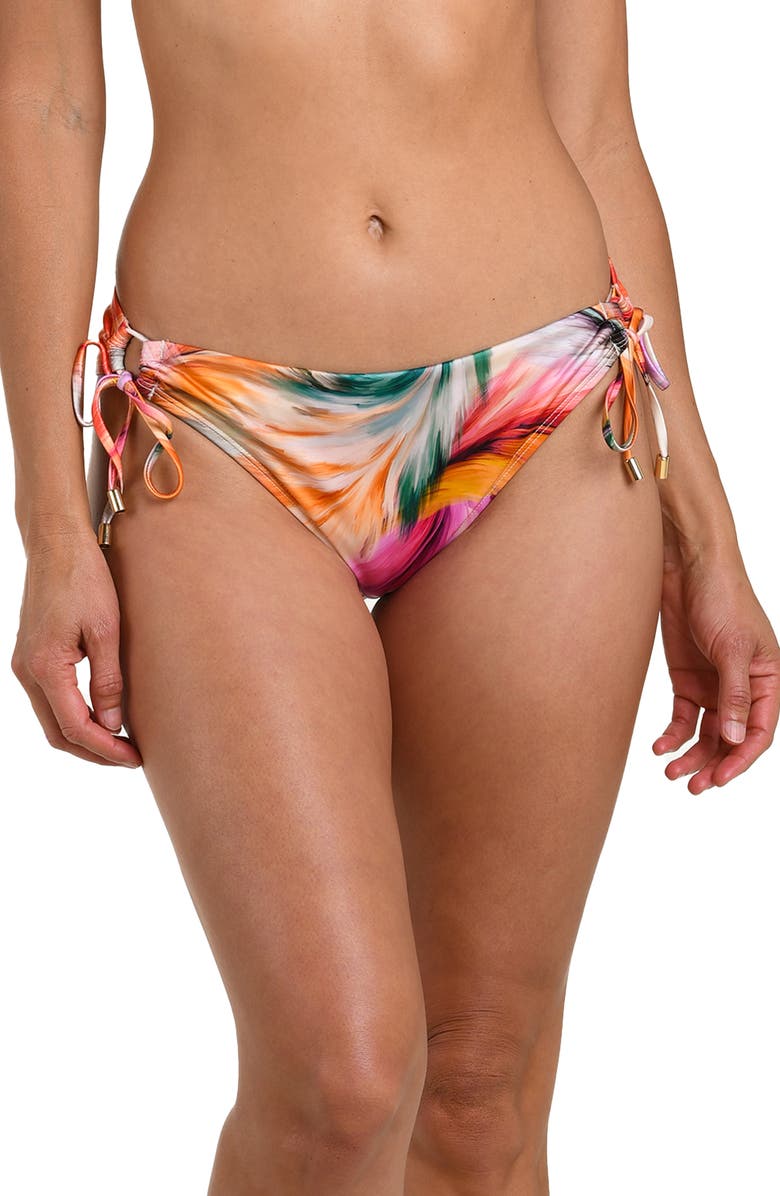 La Blanca Feathered Impression Adjustable Loop Hipster Bikini Bottoms, Main, color, Pink Multi