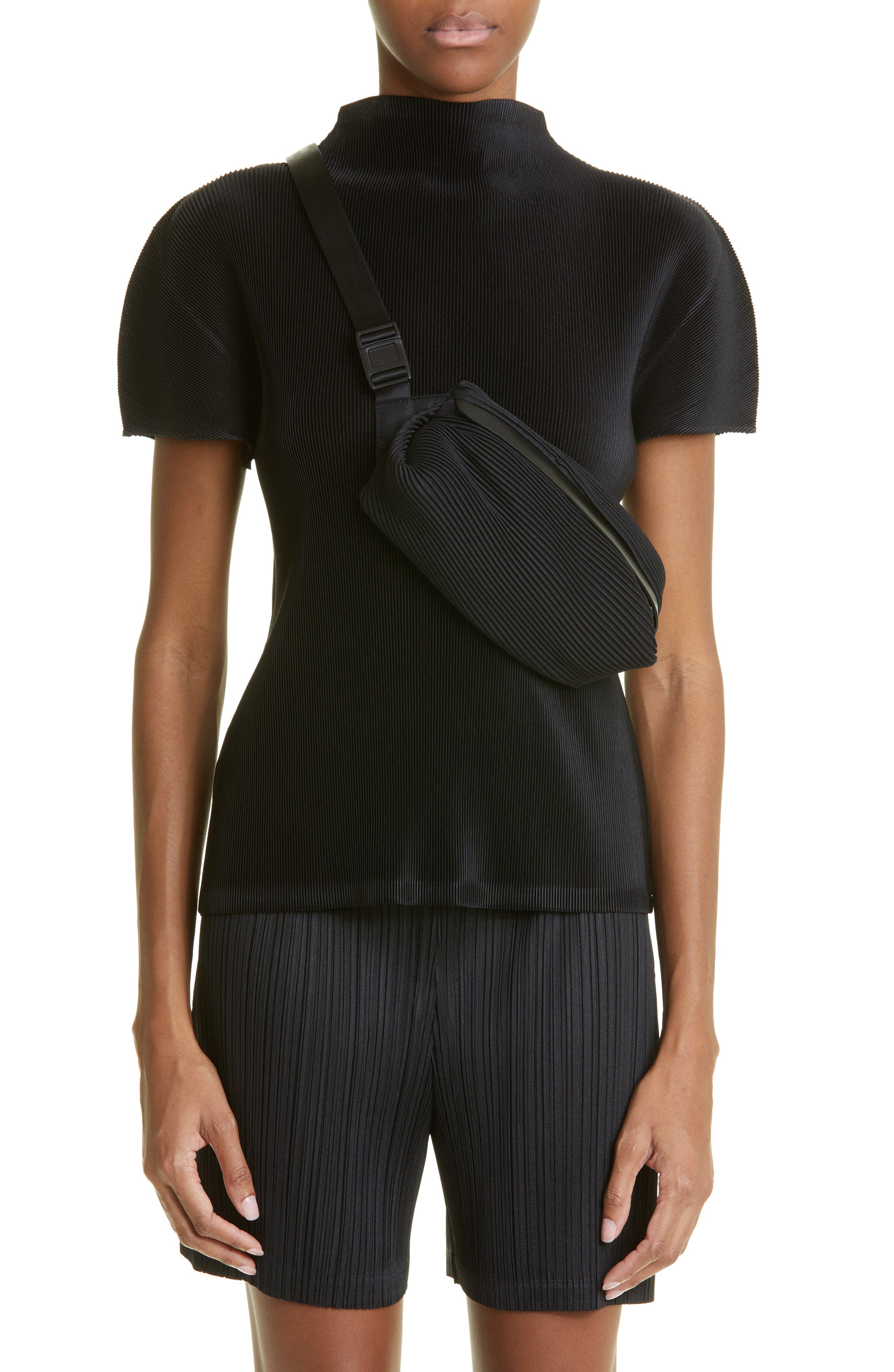 Pleats Please Issey Miyake Bias Pleated Belt Bag, Alternate, color, 