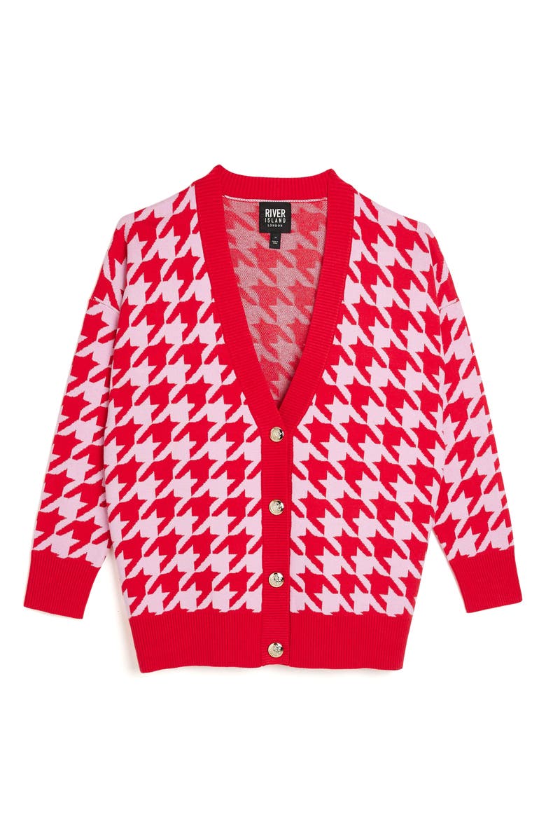 River Island Houndstooth V-Neck Cardigan, Alternate, color,