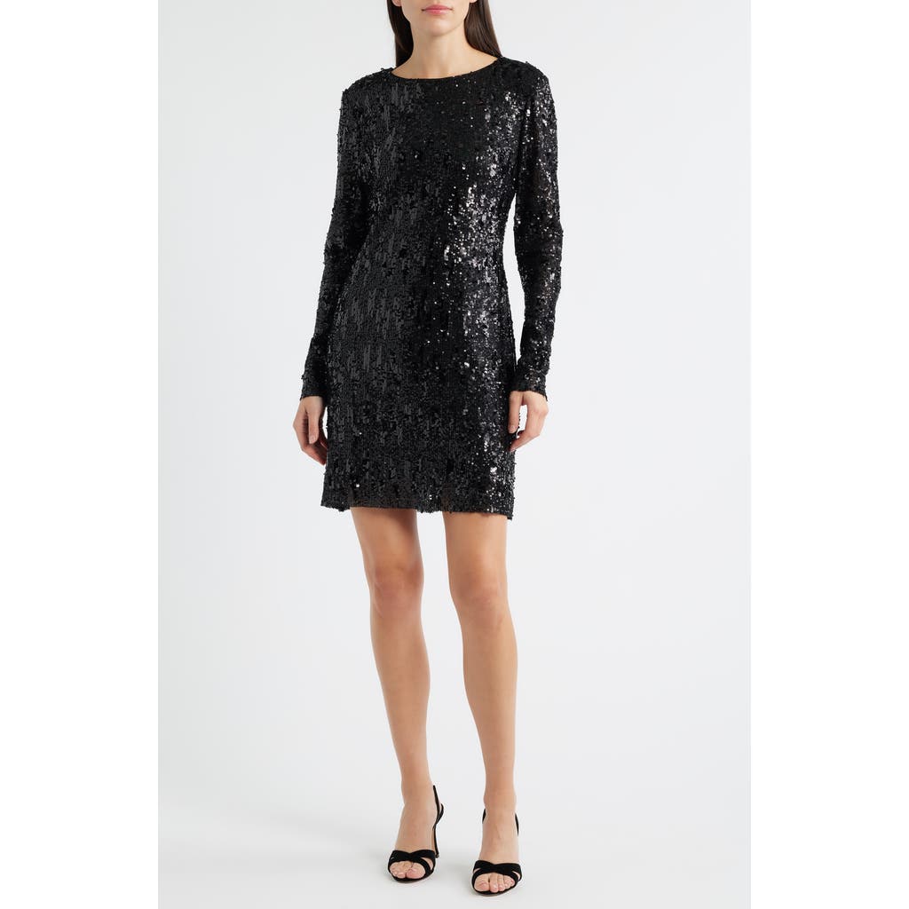 Sam Edelman Sequin Long Sleeve Shift Minidress In Black