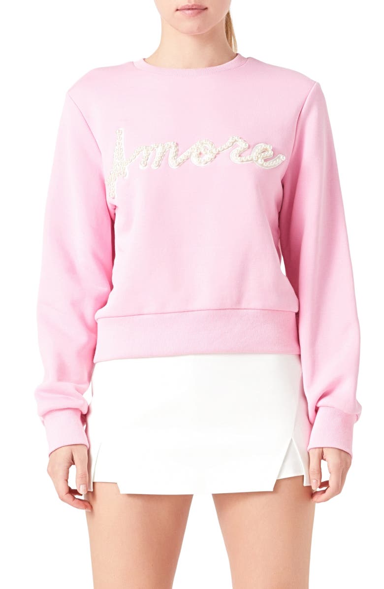 Endless Rose Amore Pearly Beaded Sweatshirt, Main, color,