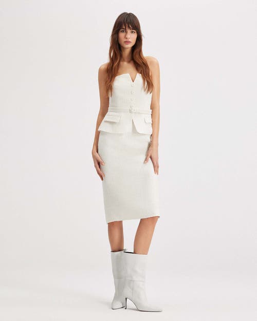 Theo The Label Melia Tweed Bustier Strapless Dress In White