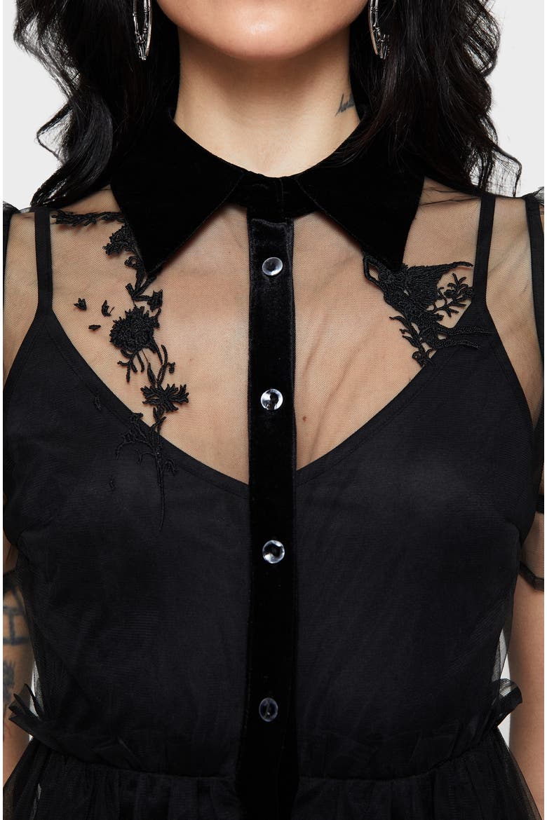 Aria Embroidered Tulle Shirt Dress, Alternate, color, Black