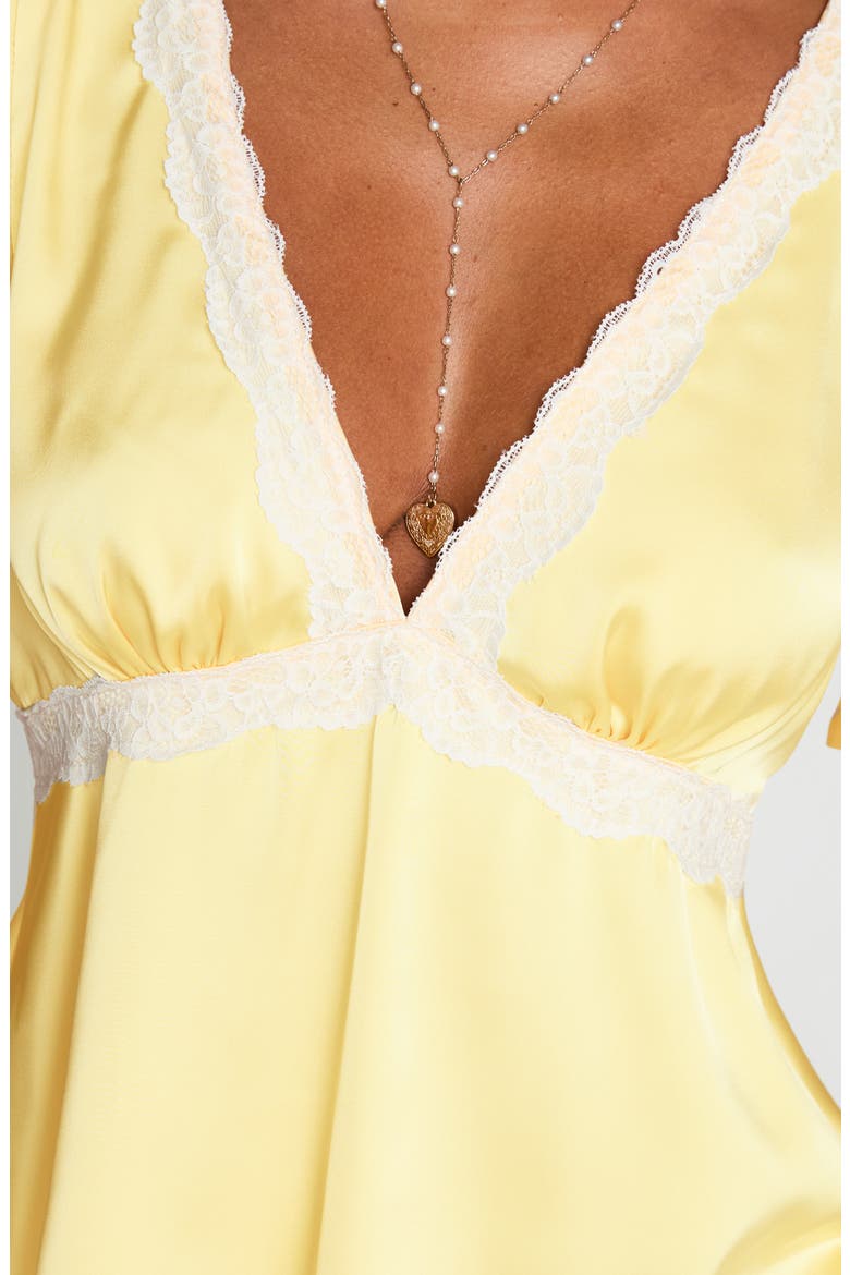 Lace Trim Satin Top, Alternate, color, YELLOW