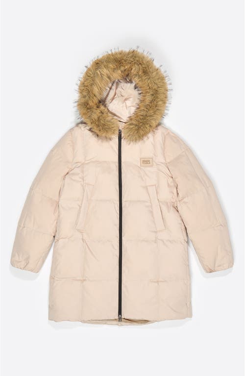 Bimba Y Lola Tailored Down Coat With Fur Hood In Multi