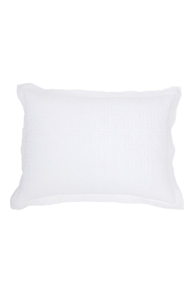 Owen Quilted Linen Pillow Sham, Main, color, WHITE