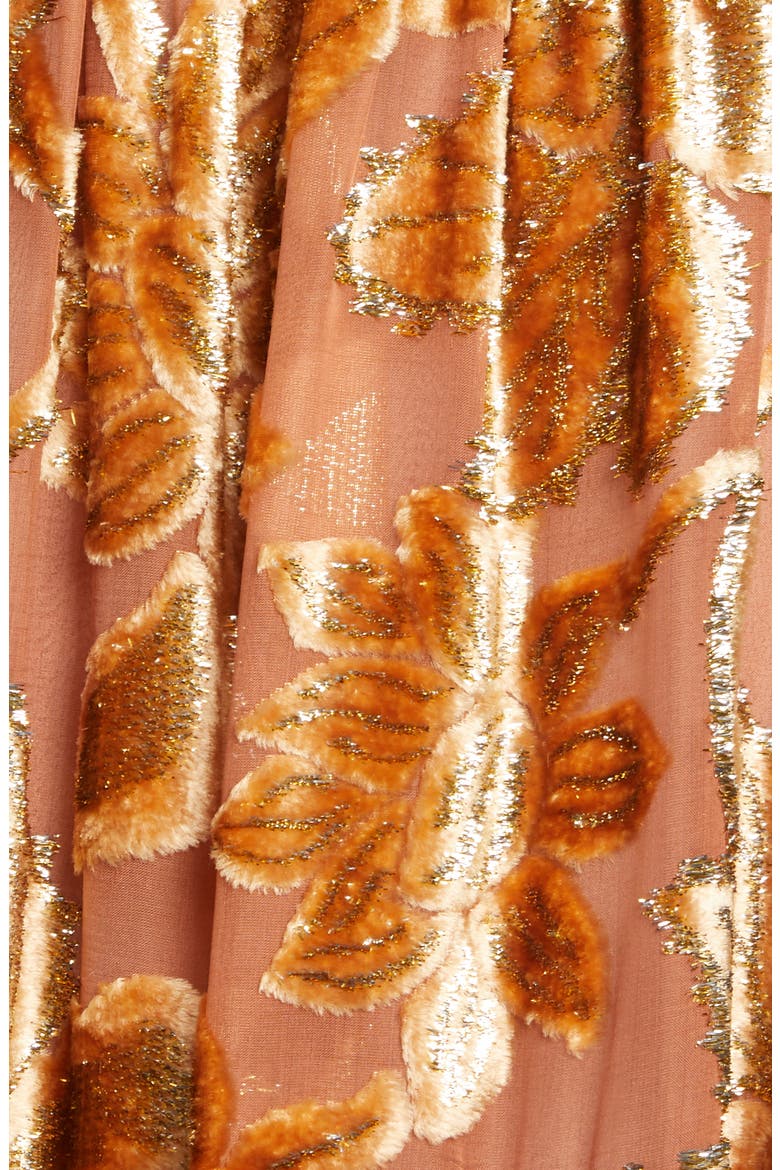 Loretta Velvet Devoré Midi Dress, Alternate, color, ROSE GOLD