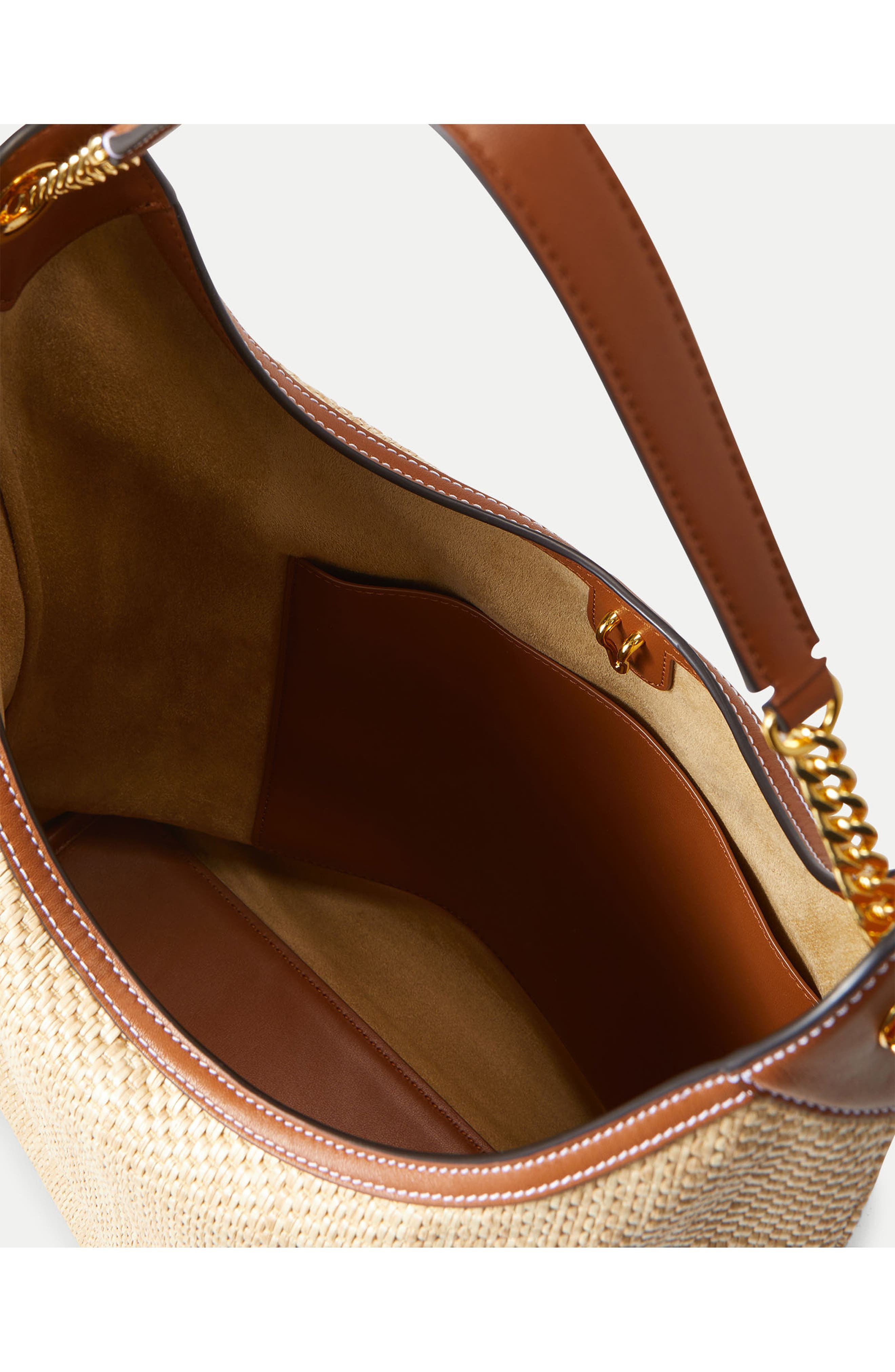 Veronica Beard Jour Raffia & Leather Shoulder Bag, Alternate, color, Hazelwood Natural