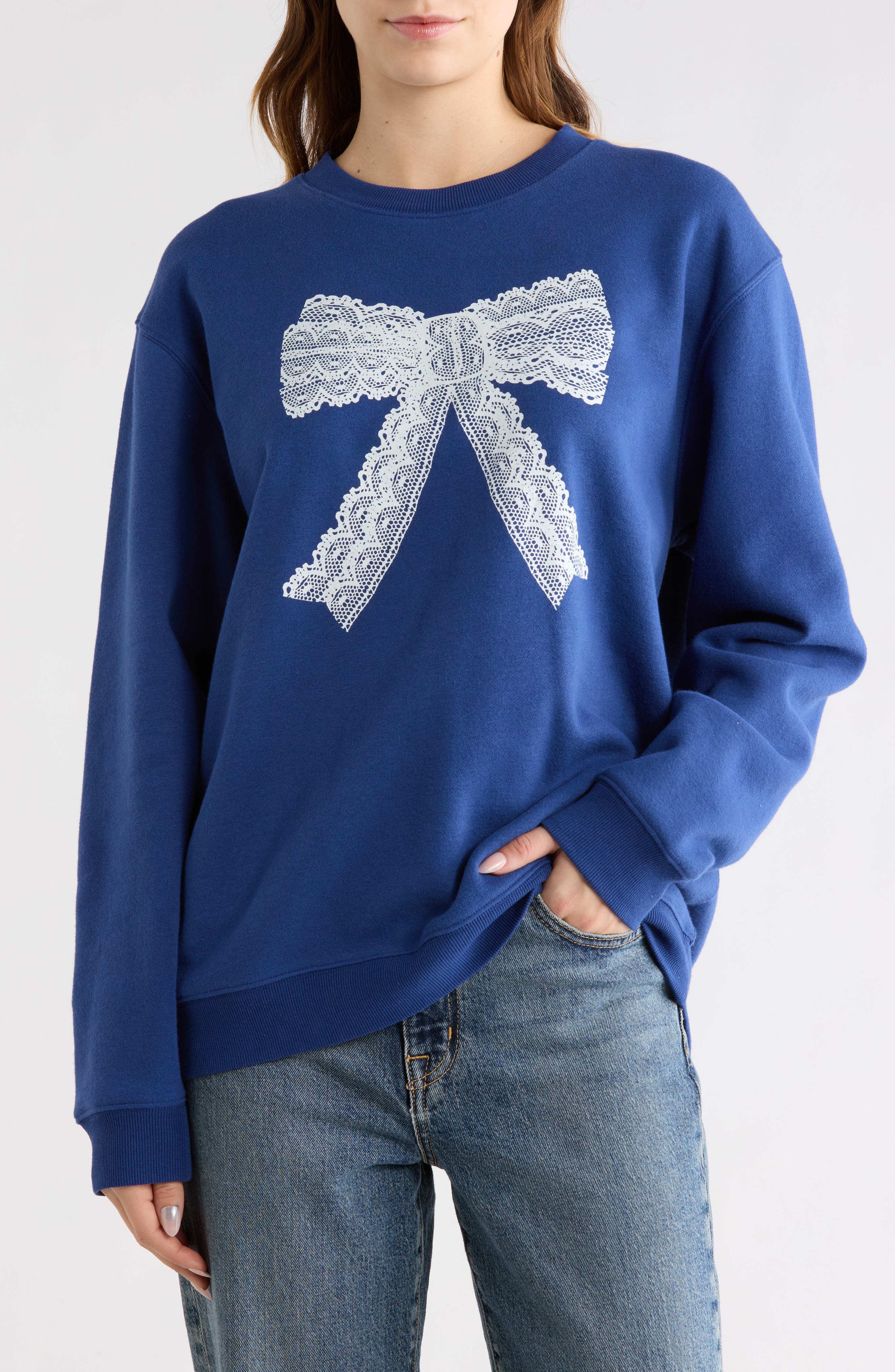 Vinyl Icons Lace Bow Fleece Crewneck Sweatshirt