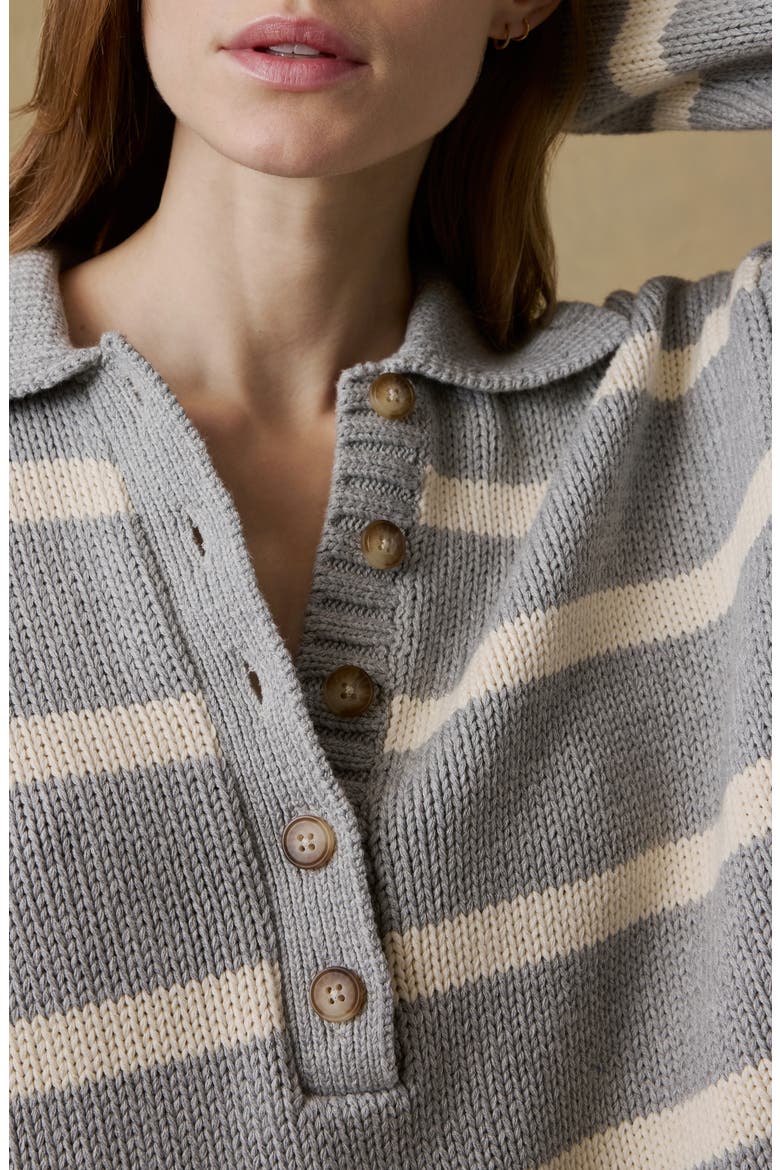 Sunwashed Stripe Organic Cotton Polo Sweater, Alternate, color, GREY HEATHER STRIPE