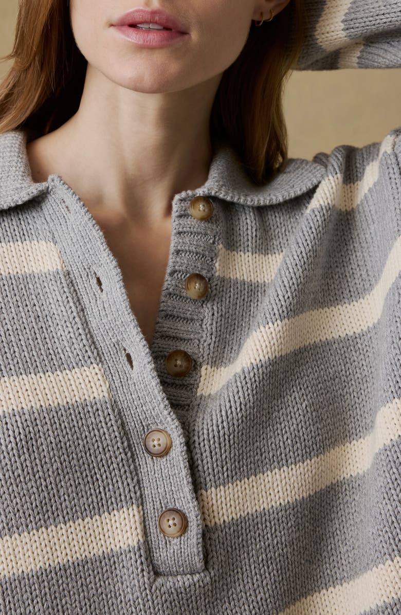 Faherty Sunwashed Stripe Organic Cotton Polo Sweater, Alternate, color, Grey Heather Stripe
