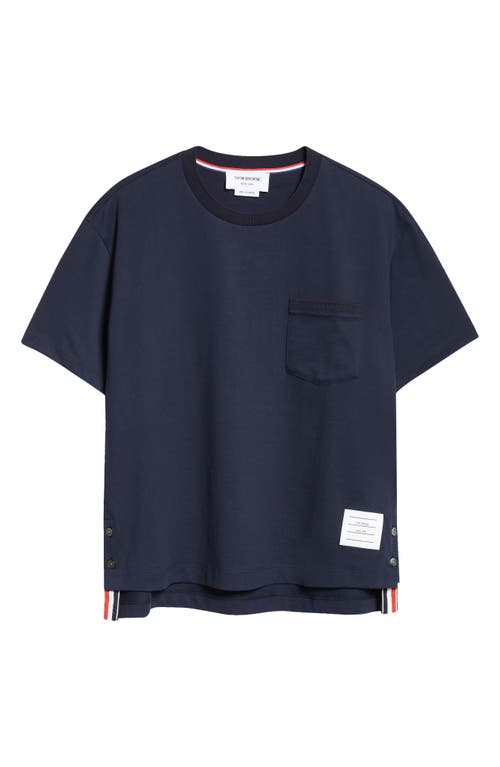 Thom Browne Medium Weight Cotton Jersey Boxy Pocket Tee In Navy