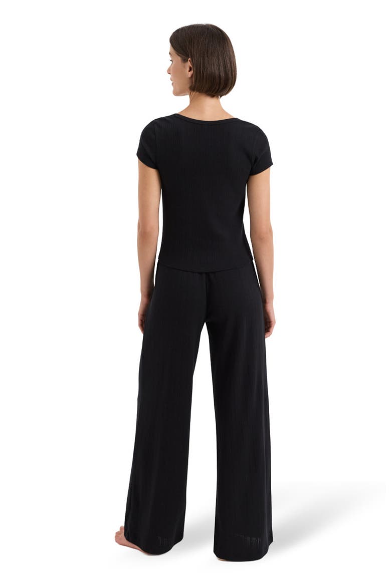 Organic Cotton Pointelle Wide Leg Pant, Alternate, color, Black