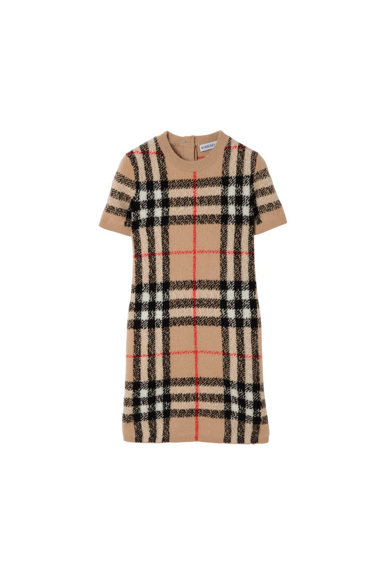 Check Wool Cashmere Dress, Main, color, Archive beige