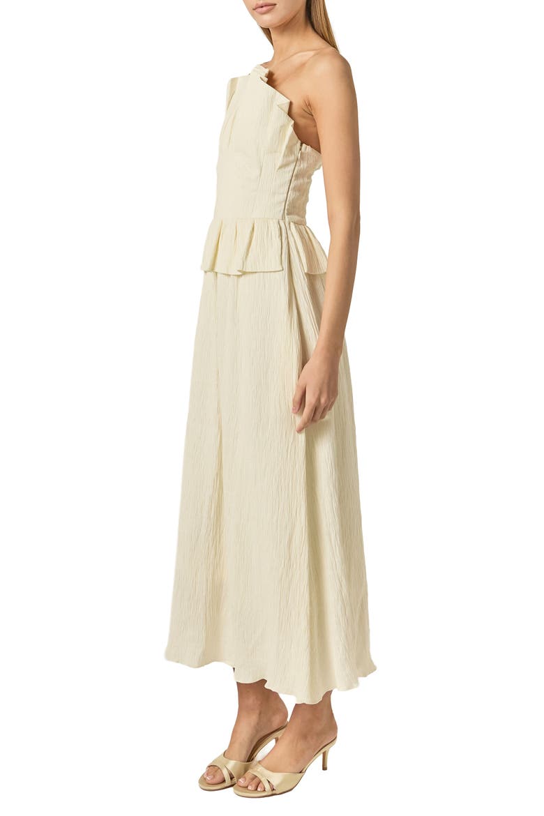 Pleated Ruffle Strapless Maxi Dress, Alternate, color, IVORY