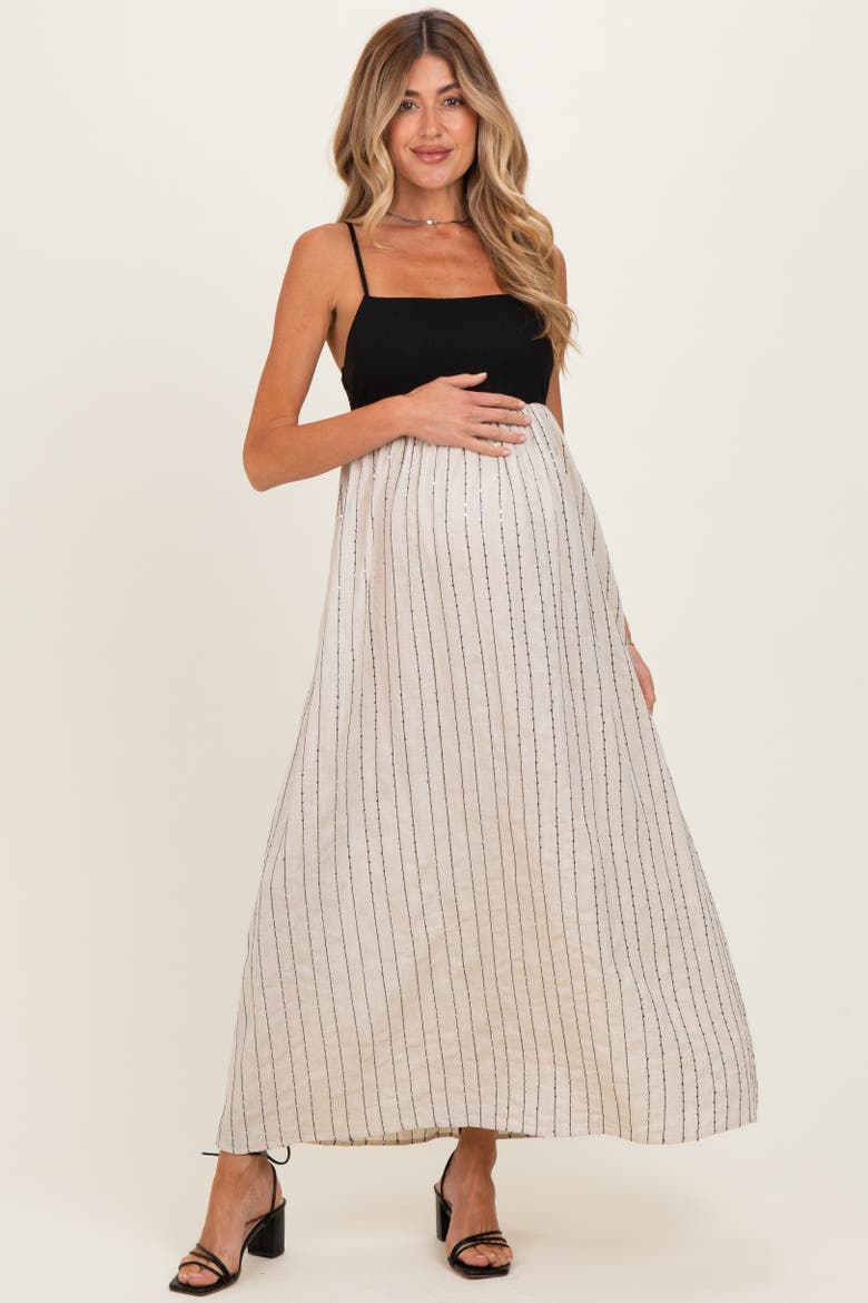 White Striped and Colorblock Maxi Dress, Main, color, Black