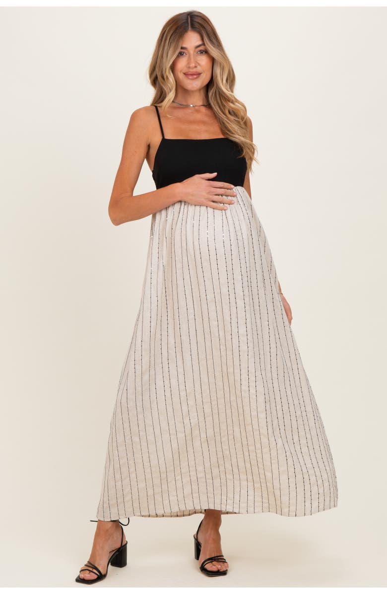 PinkBlush White Striped and Colorblock Maxi Dress, Main, color, Black