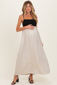 PinkBlush White Striped and Colorblock Maxi Dress
