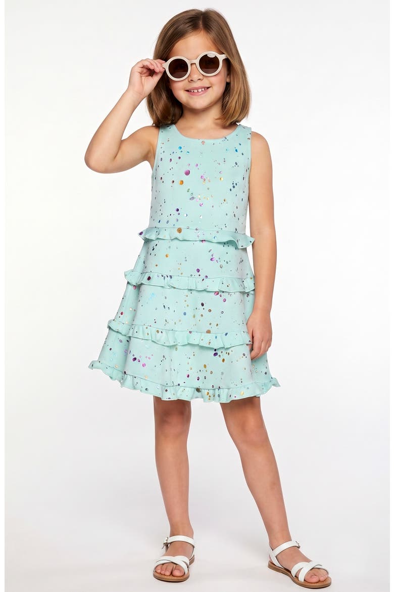 Kids' Splatter Print Tiered Ruffle Dress, Alternate, color, MINT