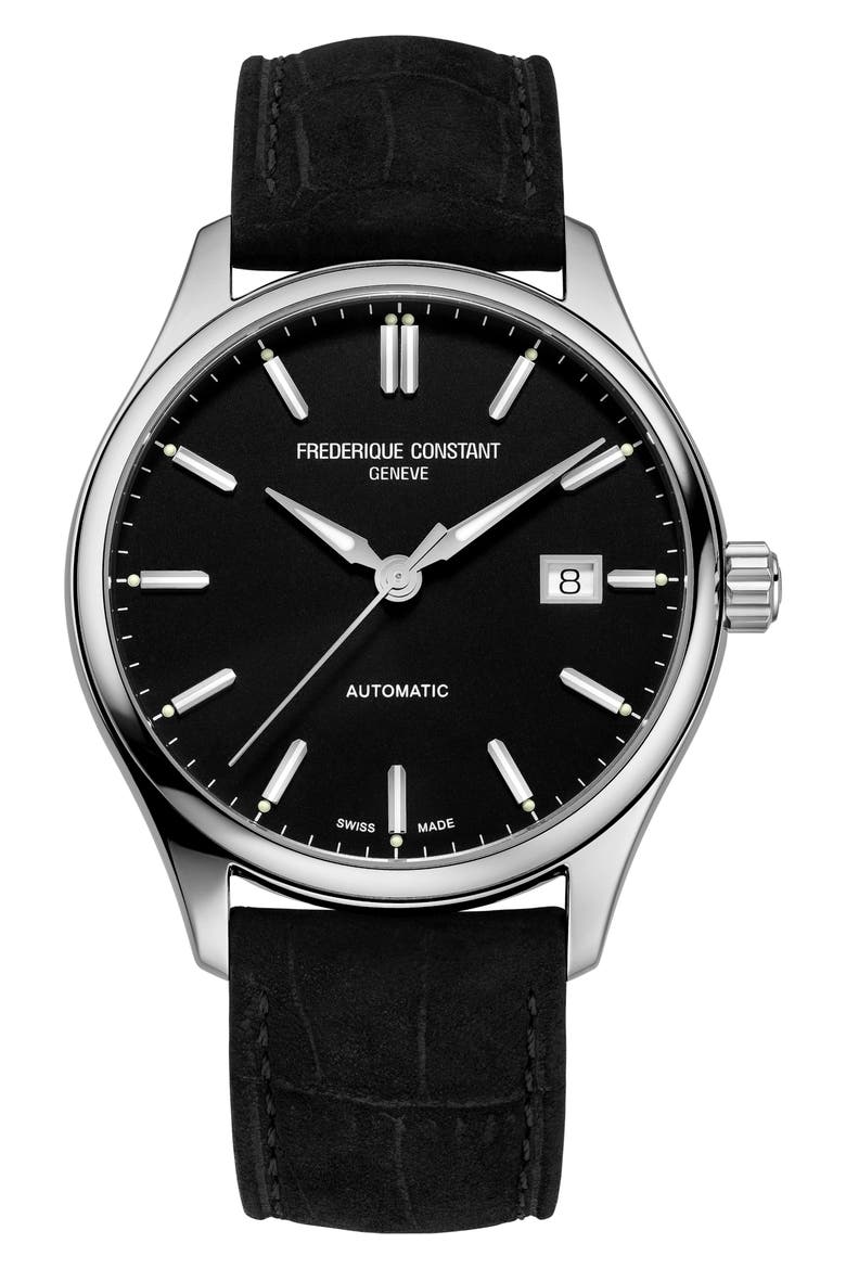 Classics Index Automatic Leather Strap Watch, 40mm, Main, color, SILVER-TONE