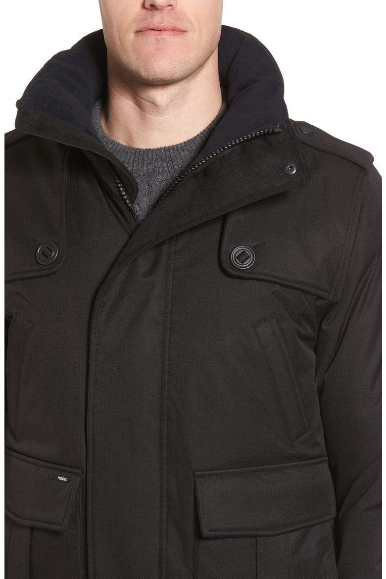 Windproof & Waterproof 650-Fill Power Down Bomber Jacket with Genuine Coyote Fur Trim, Alternate, color, BLACK