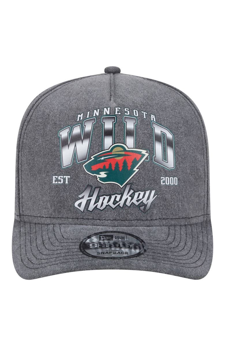 New Era Men's New Era Charcoal Minnesota Wild Throwback Washed A-Frame Pre-Curved 9FIFTY Snapback Hat, Alternate, color, Charcoal