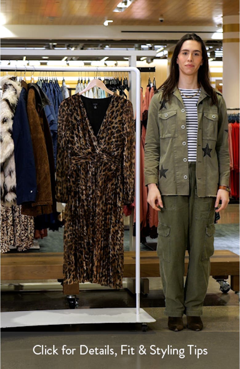 Metallic Leopard Print Long Sleeve Midi Dress, sales video thumbnail