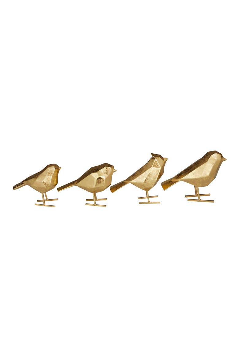 Gold Polystone Bird Sculpture - Set of 4, Alternate, color, GOLD