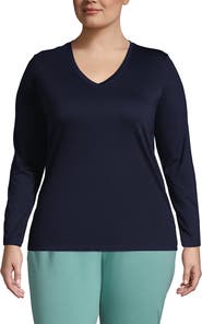 Lands' End Plus Size Relaxed Supima Cotton Long Sleeve V-Neck T-Shirt