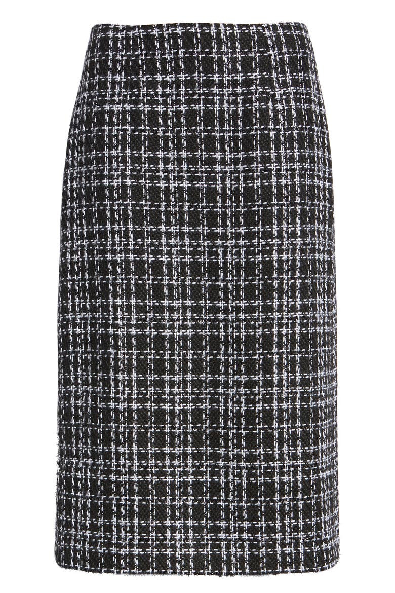 Plaid Tweed Pencil Skirt, Alternate, color, BLACK- WHITE TWEED