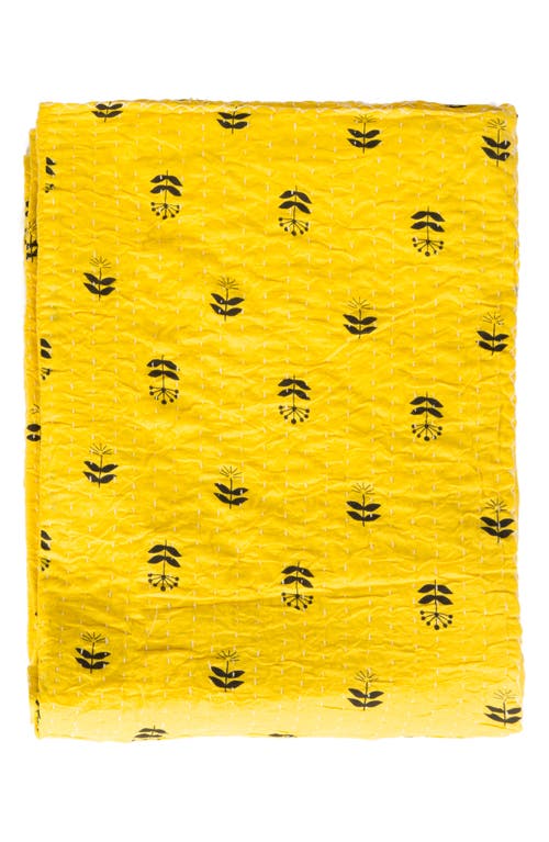 Taj Hotel Vintage Cotton Kantha Throw Blanket In Yellow