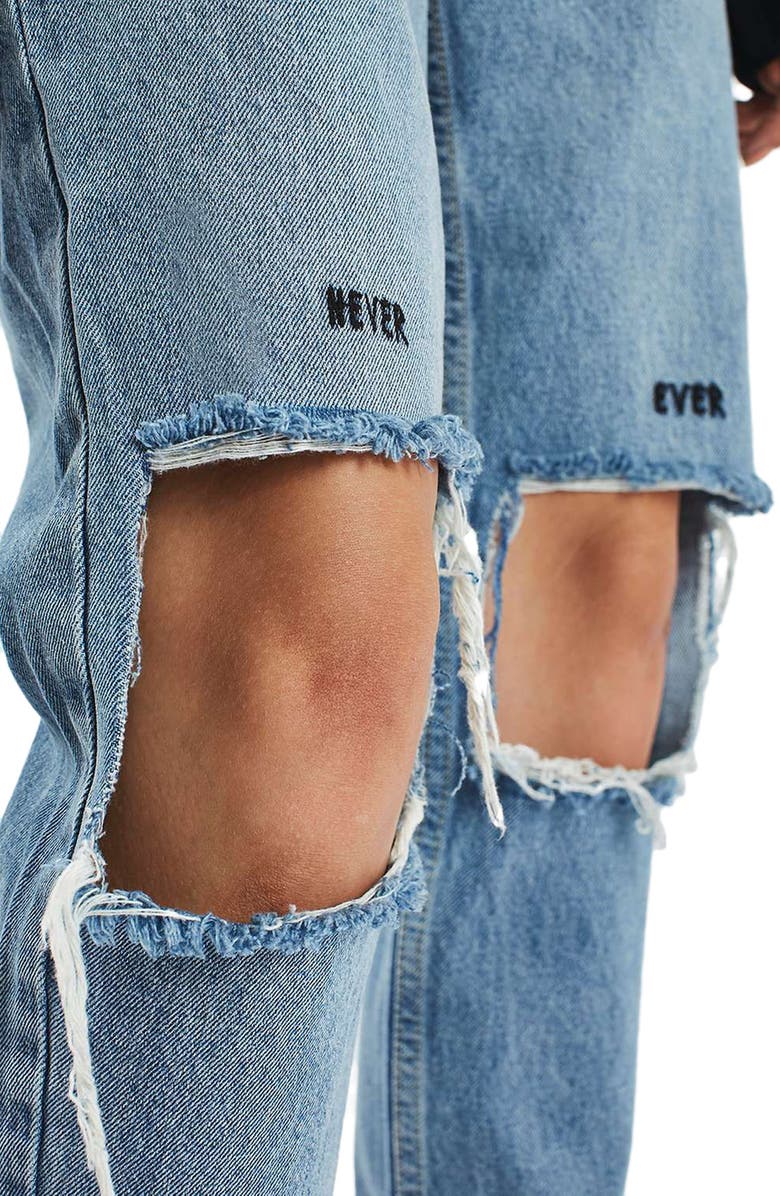 Topshop Embroidered Slogan Ripped Jeans, Alternate, color, 