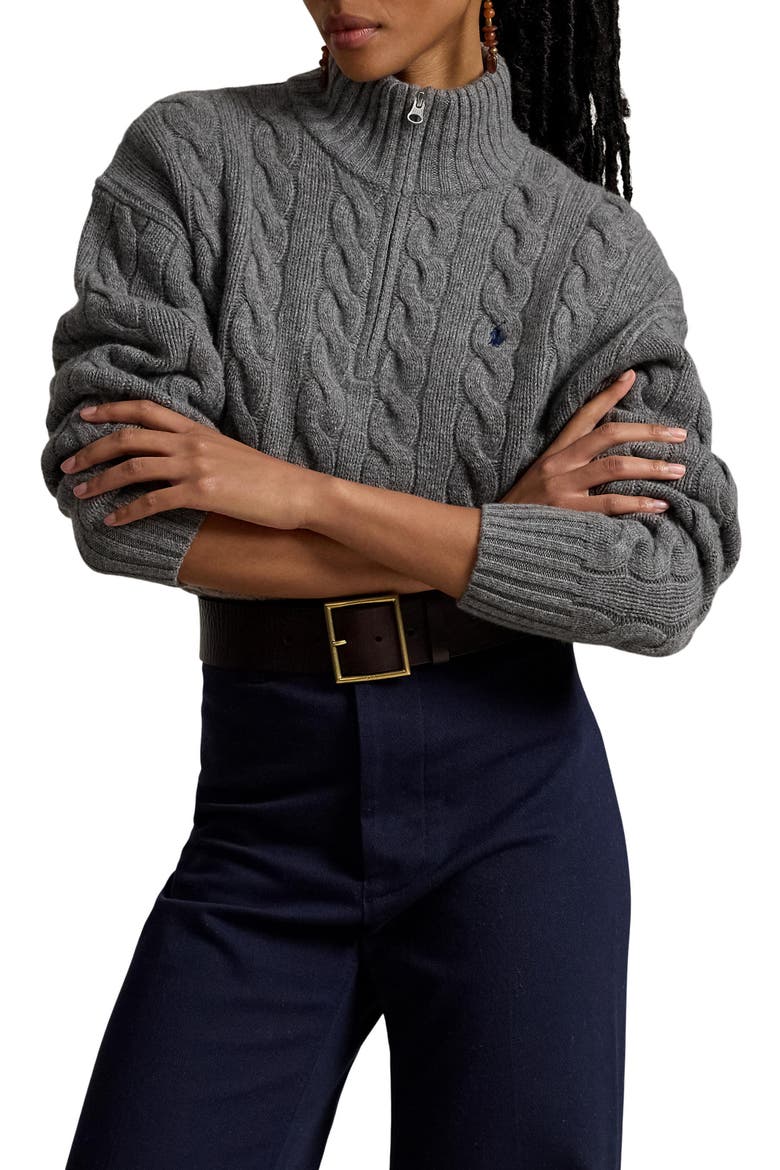 Quarter Zip Wool & Cashmere Sweater, Main, color, GREY